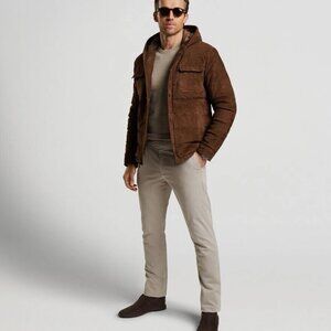 $2295 NWT PETER MILLAR Espresso EXCURSIONIST FLEX SUEDE HOODED BOMBER Jacket L